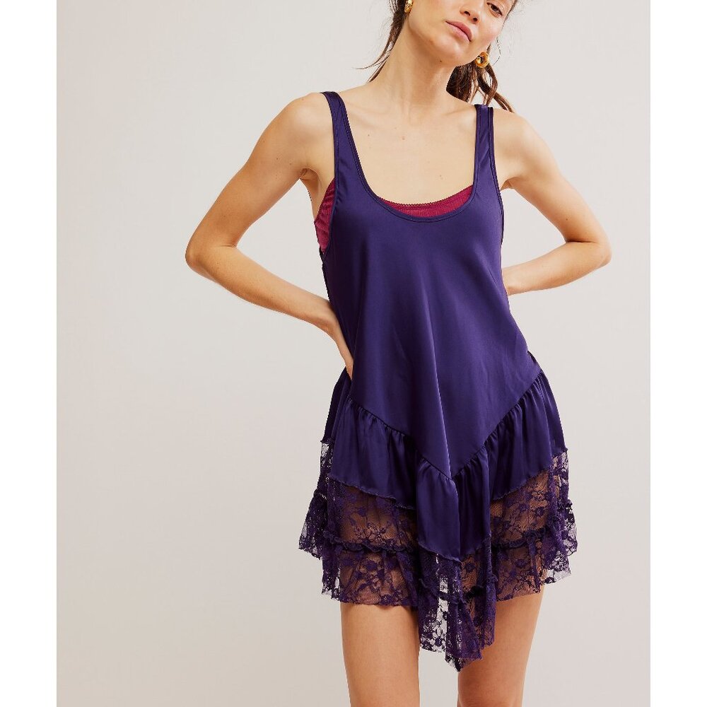 Free People Young and In Love Mini Slip In Gothic Grape L NWOT